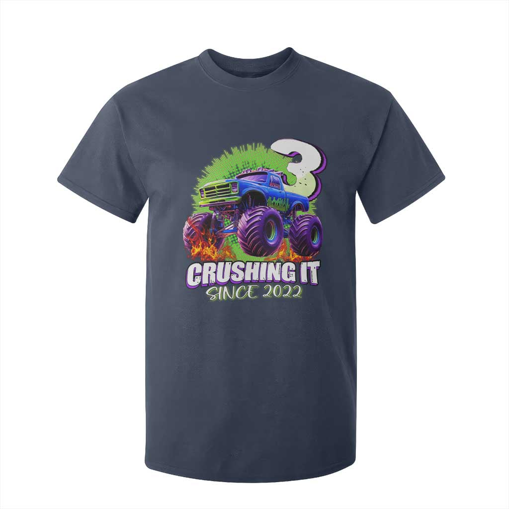 Monster Truck Birthday T Shirt For Kid 3 Years Old Boys Happy 3rd Bday Party TS02 Navy Print Your Wear