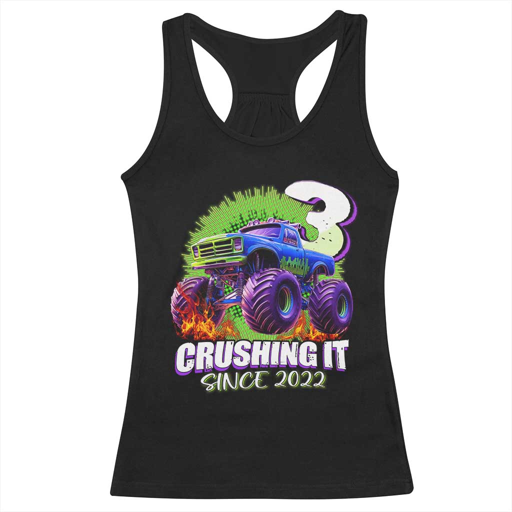 Monster Truck Birthday Racerback Tank Top 3 Years Old Boys Happy 3rd Bday Party TS02 Black Print Your Wear