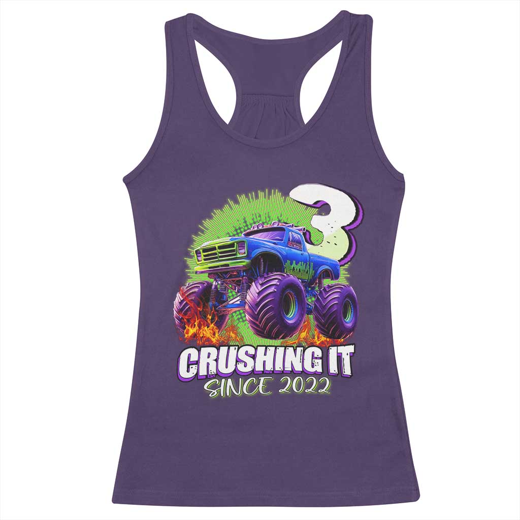 Monster Truck Birthday Racerback Tank Top 3 Years Old Boys Happy 3rd Bday Party TS02 Purple Print Your Wear