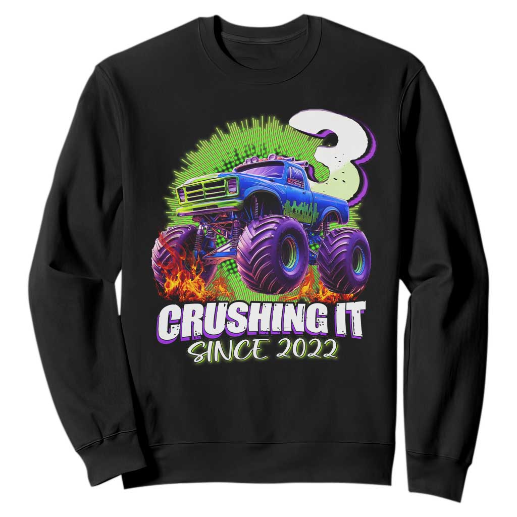 Monster Truck Birthday Sweatshirt 3 Years Old Boys Happy 3rd Bday Party TS02 Black Print Your Wear