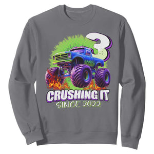 Monster Truck Birthday Sweatshirt 3 Years Old Boys Happy 3rd Bday Party TS02 Charcoal Print Your Wear