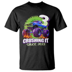 Monster Truck Birthday T Shirt 3 Years Old Boys Happy 3rd Bday Party TS02 Black Print Your Wear