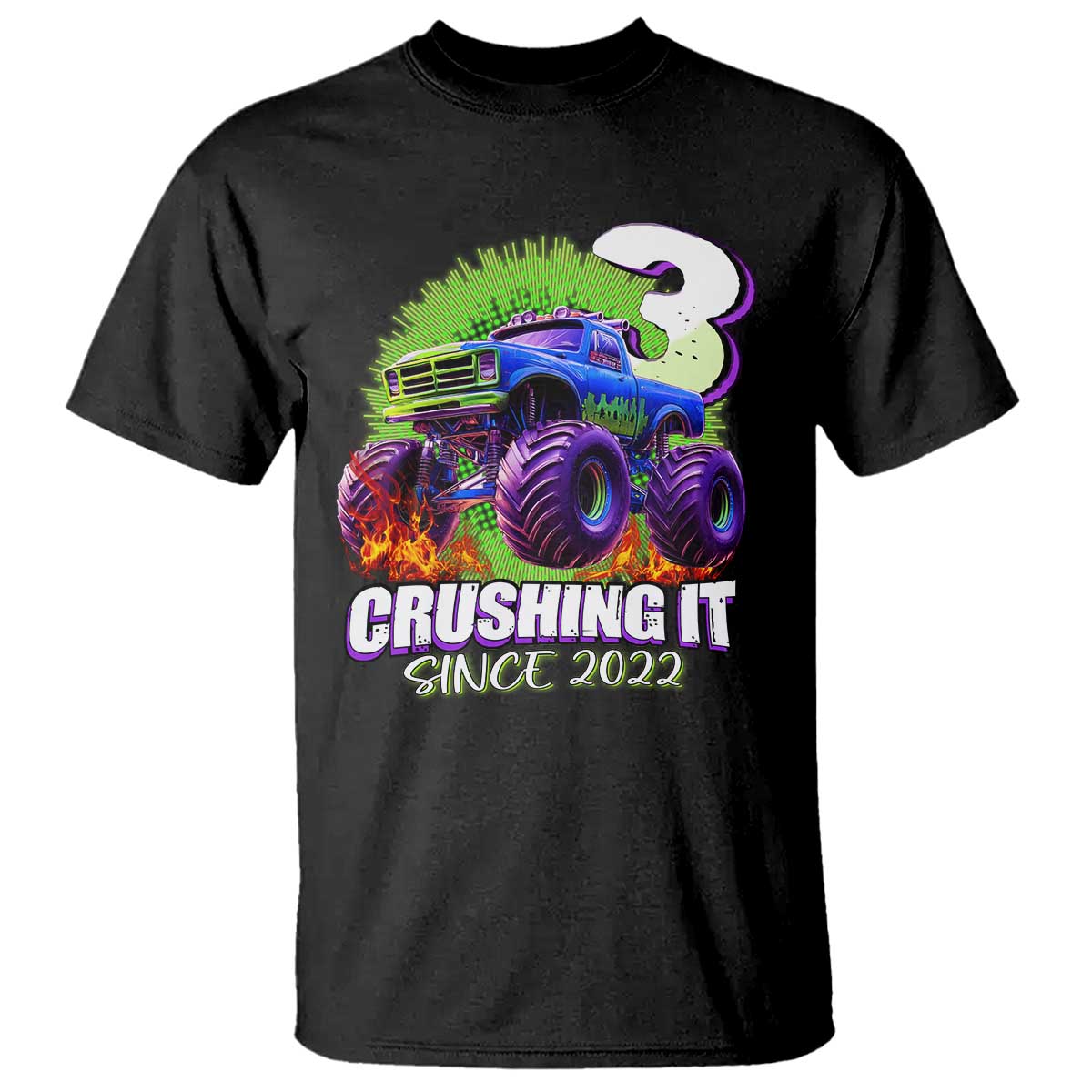 Monster Truck Birthday T Shirt 3 Years Old Boys Happy 3rd Bday Party TS02 Black Print Your Wear
