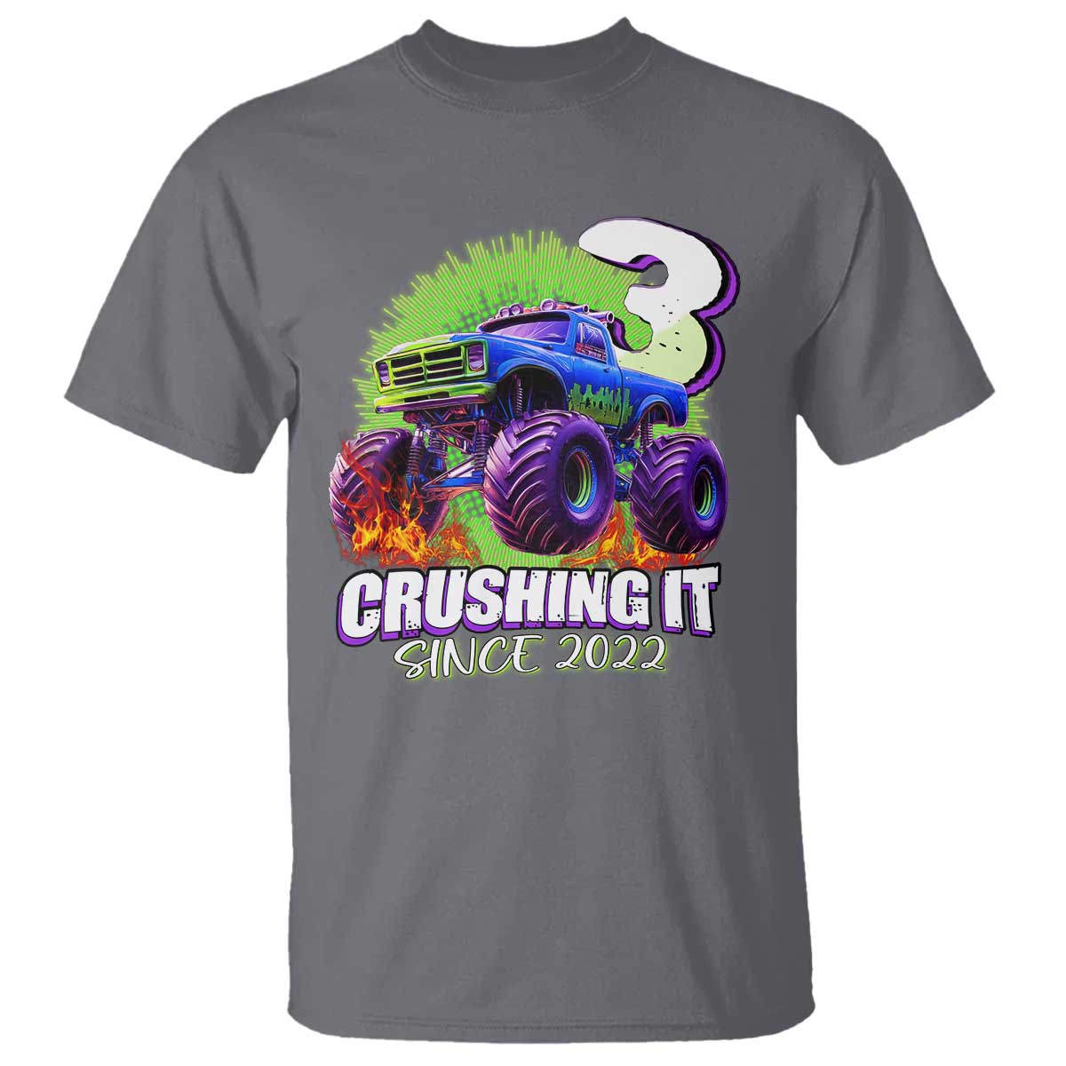 Monster Truck Birthday T Shirt 3 Years Old Boys Happy 3rd Bday Party TS02 Charcoal Print Your Wear