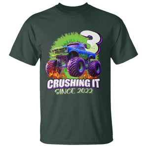 Monster Truck Birthday T Shirt 3 Years Old Boys Happy 3rd Bday Party TS02 Dark Forest Green Print Your Wear