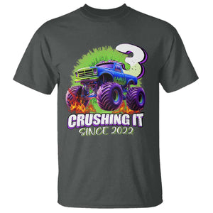 Monster Truck Birthday T Shirt 3 Years Old Boys Happy 3rd Bday Party TS02 Dark Heather Print Your Wear
