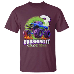 Monster Truck Birthday T Shirt 3 Years Old Boys Happy 3rd Bday Party TS02 Maroon Print Your Wear