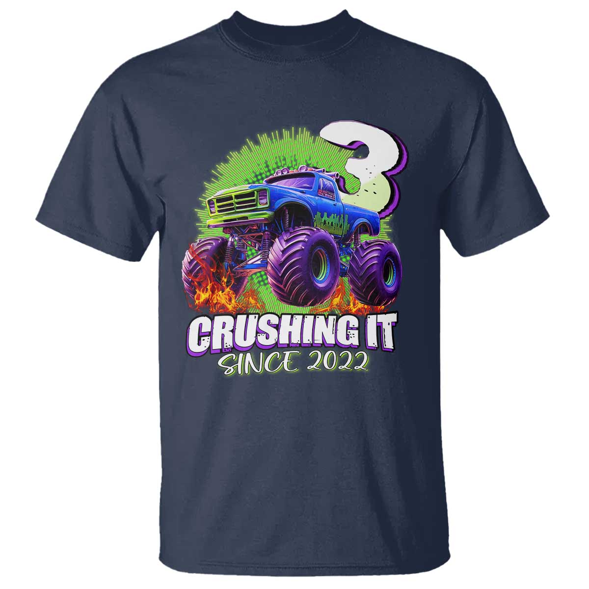 Monster Truck Birthday T Shirt 3 Years Old Boys Happy 3rd Bday Party TS02 Navy Print Your Wear