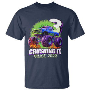 Monster Truck Birthday T Shirt 3 Years Old Boys Happy 3rd Bday Party TS02 Navy Print Your Wear