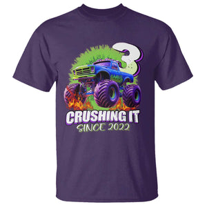 Monster Truck Birthday T Shirt 3 Years Old Boys Happy 3rd Bday Party TS02 Purple Print Your Wear