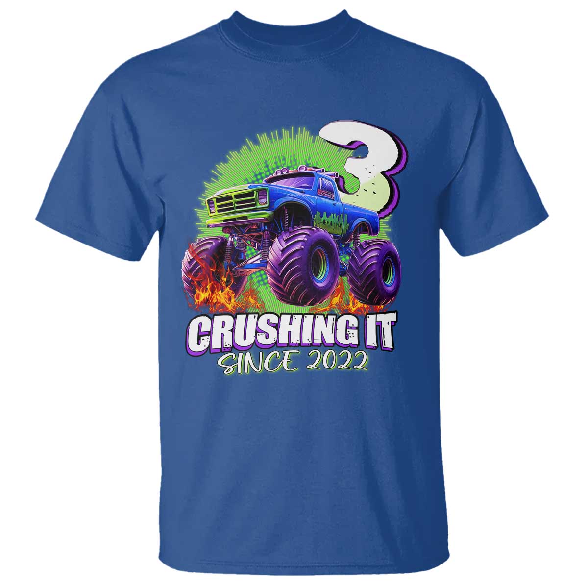 Monster Truck Birthday T Shirt 3 Years Old Boys Happy 3rd Bday Party TS02 Royal Blue Print Your Wear