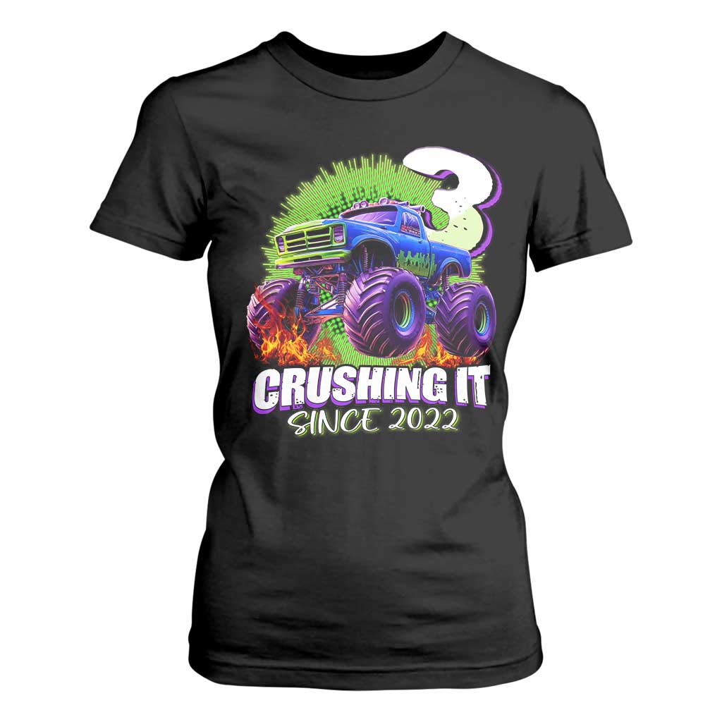 Monster Truck Birthday T Shirt For Women 3 Years Old Boys Happy 3rd Bday Party TS02 Black Print Your Wear