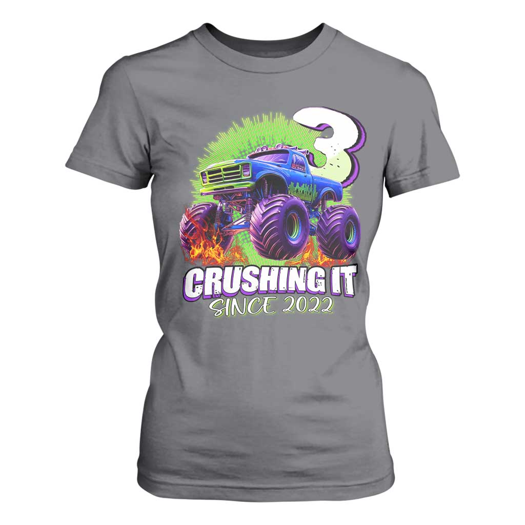 Monster Truck Birthday T Shirt For Women 3 Years Old Boys Happy 3rd Bday Party TS02 Charcoal Print Your Wear