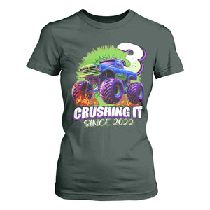 Monster Truck Birthday T Shirt For Women 3 Years Old Boys Happy 3rd Bday Party TS02 Dark Forest Green Print Your Wear