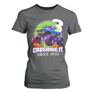 Monster Truck Birthday T Shirt For Women 3 Years Old Boys Happy 3rd Bday Party TS02 Dark Heather Print Your Wear