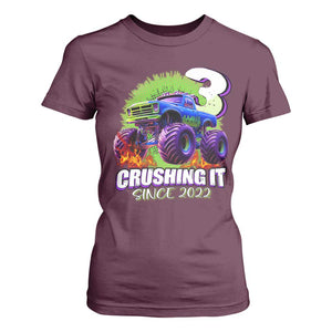 Monster Truck Birthday T Shirt For Women 3 Years Old Boys Happy 3rd Bday Party TS02 Maroon Print Your Wear