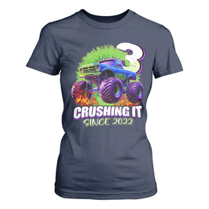 Monster Truck Birthday T Shirt For Women 3 Years Old Boys Happy 3rd Bday Party TS02 Navy Print Your Wear