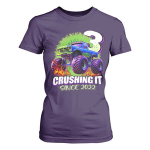 Monster Truck Birthday T Shirt For Women 3 Years Old Boys Happy 3rd Bday Party TS02 Purple Print Your Wear