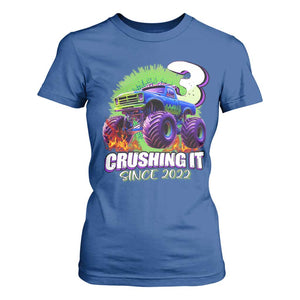 Monster Truck Birthday T Shirt For Women 3 Years Old Boys Happy 3rd Bday Party TS02 Royal Blue Print Your Wear