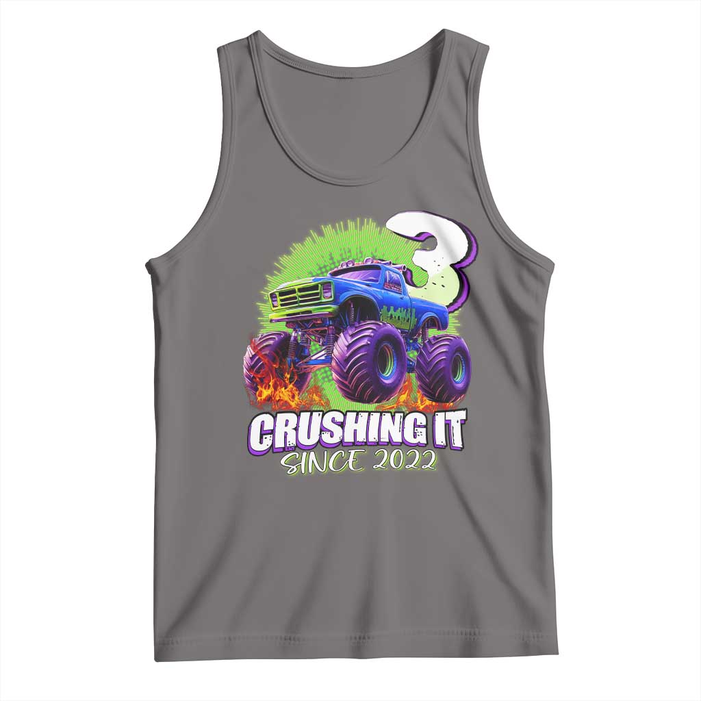 Monster Truck Birthday Tank Top 3 Years Old Boys Happy 3rd Bday Party TS02 Deep Heather Print Your Wear