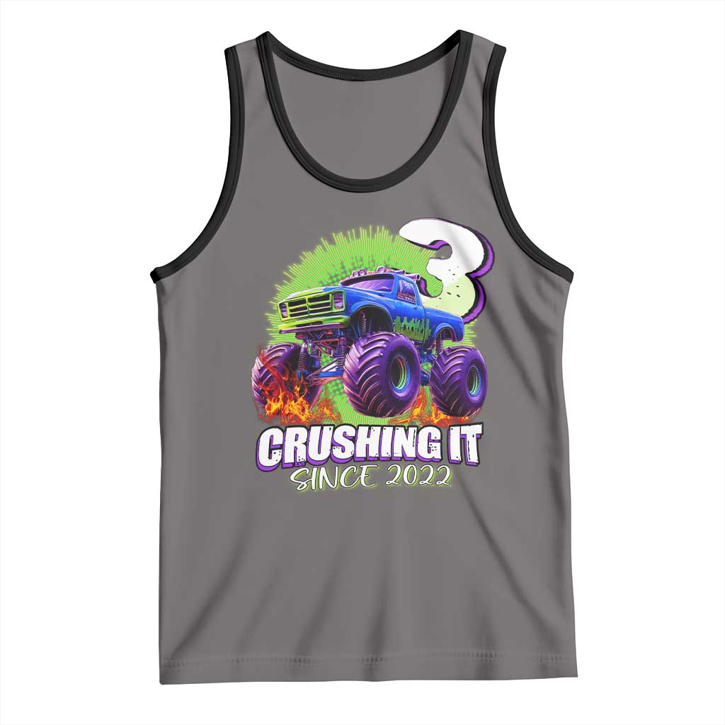 Monster Truck Birthday Tank Top 3 Years Old Boys Happy 3rd Bday Party TS02 Deep Heather Black Print Your Wear