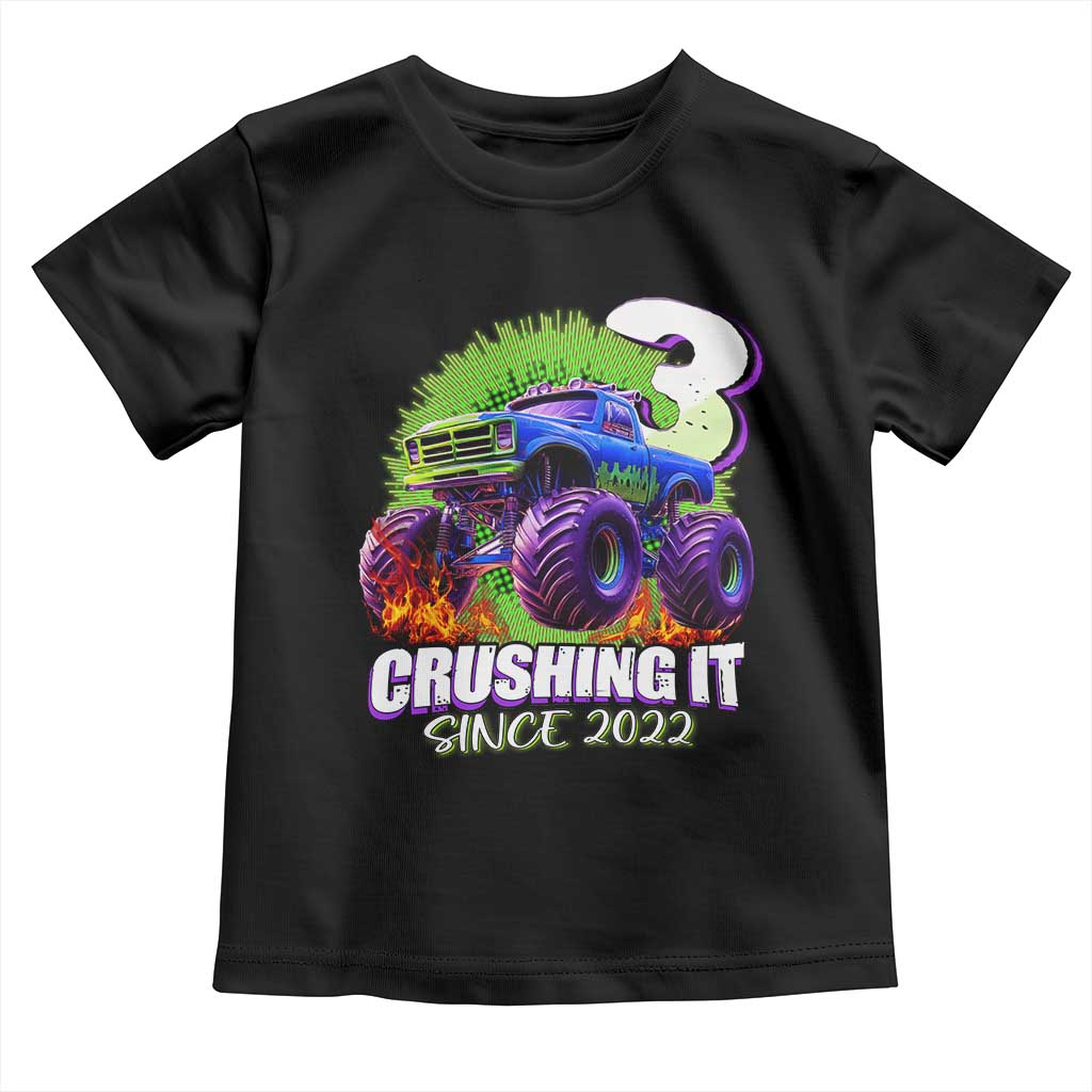 Monster Truck Birthday Toddler T Shirt 3 Years Old Boys Happy 3rd Bday Party TS02 Black Print Your Wear