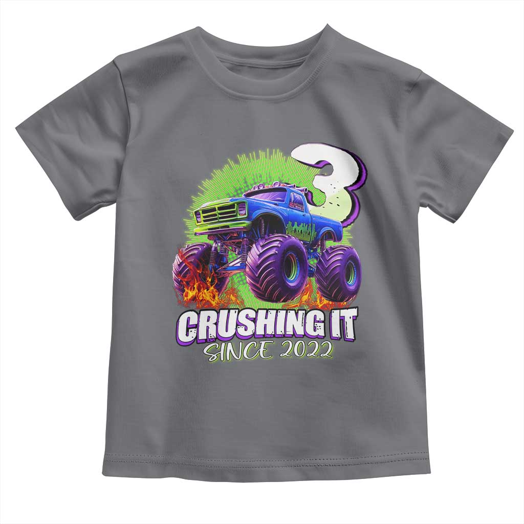 Monster Truck Birthday Toddler T Shirt 3 Years Old Boys Happy 3rd Bday Party TS02 Charcoal Print Your Wear