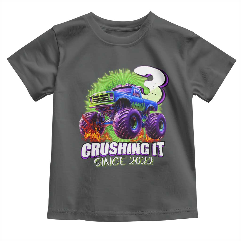Monster Truck Birthday Toddler T Shirt 3 Years Old Boys Happy 3rd Bday Party TS02 Dark Heather Print Your Wear