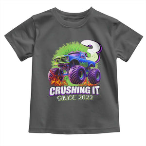 Monster Truck Birthday Toddler T Shirt 3 Years Old Boys Happy 3rd Bday Party TS02 Dark Heather Print Your Wear