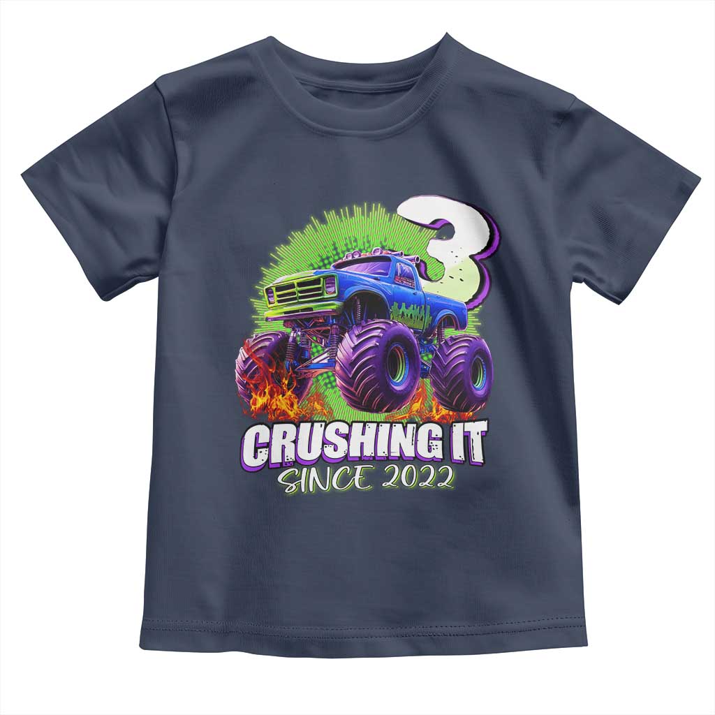 Monster Truck Birthday Toddler T Shirt 3 Years Old Boys Happy 3rd Bday Party TS02 Navy Print Your Wear
