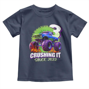 Monster Truck Birthday Toddler T Shirt 3 Years Old Boys Happy 3rd Bday Party TS02 Navy Print Your Wear