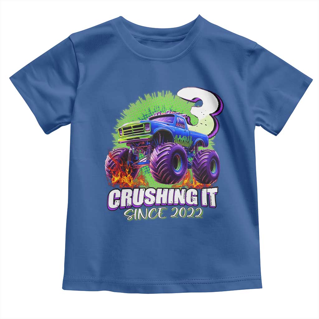 Monster Truck Birthday Toddler T Shirt 3 Years Old Boys Happy 3rd Bday Party TS02 Royal Blue Print Your Wear