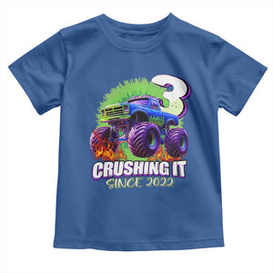 Monster Truck Birthday Toddler T Shirt 3 Years Old Boys Happy 3rd Bday Party TS02 Royal Blue Print Your Wear