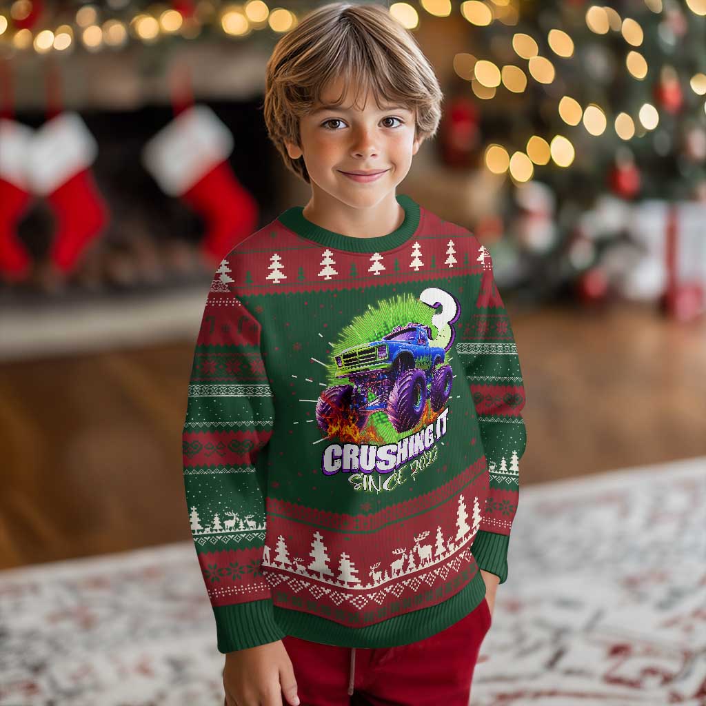 Monster Truck Birthday Knit Sweatshirt 3 Years Old Boys Happy 3rd Bday Party TS02 Christmas Print Your Wear