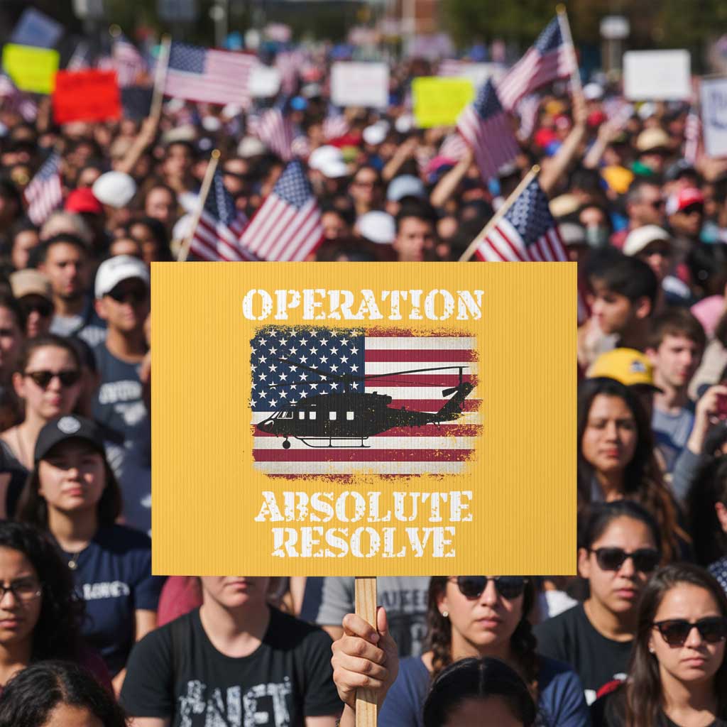 Operation Absolute Resolve Protest Sign US Military Extraction Mission American Flag TS02 Horizontal 18