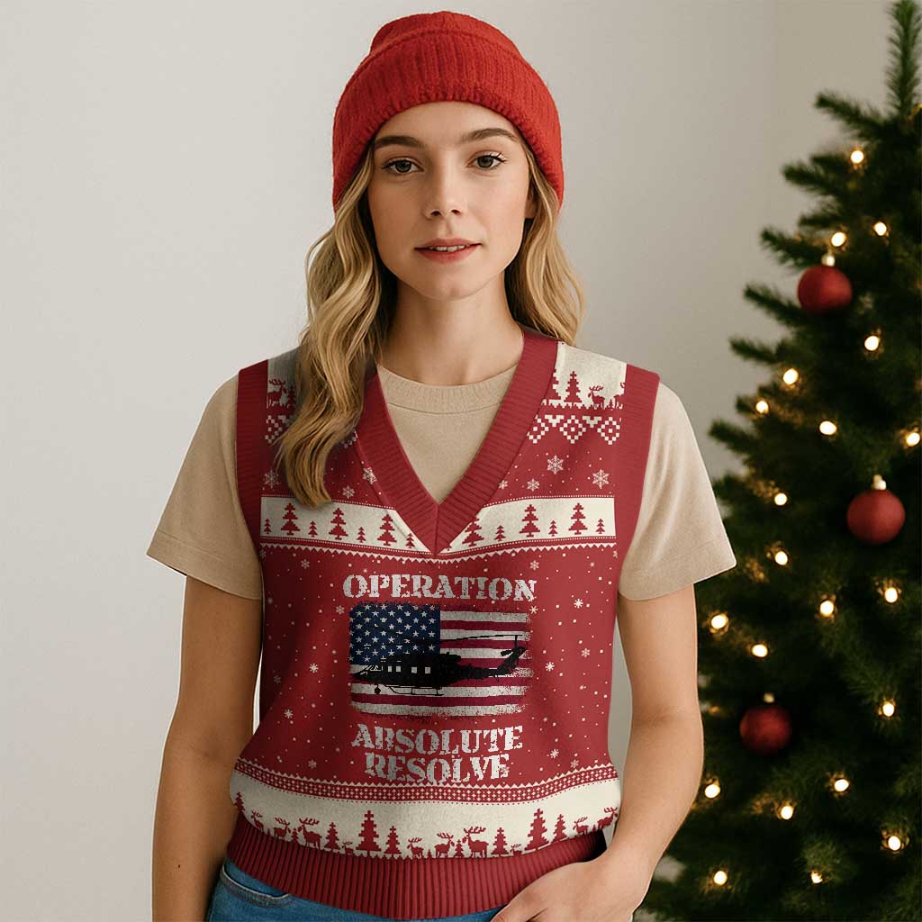 Operation Absolute Resolve V-Neck Knit Sweater Vest US Military Extraction Mission American Flag TS02 Red Beige Print Your Wear