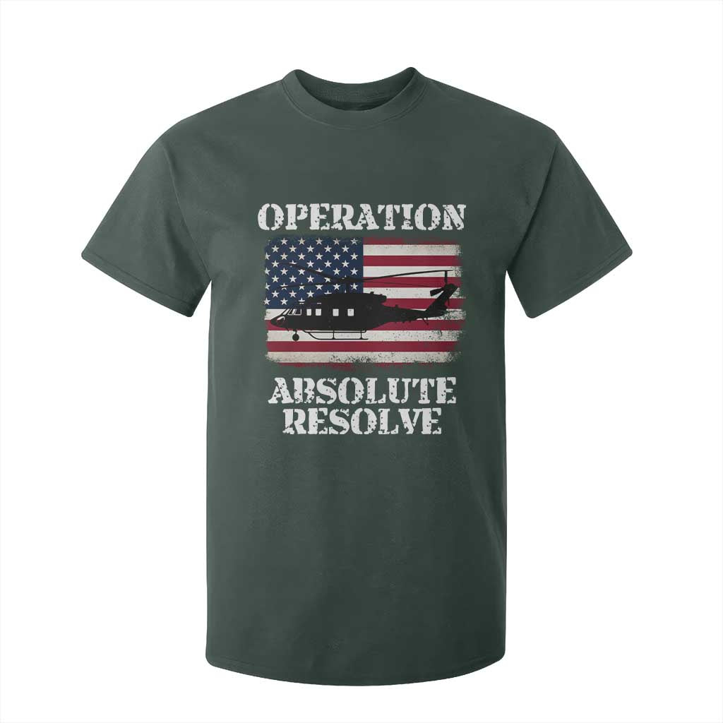 Operation Absolute Resolve T Shirt For Kid US Military Extraction Mission American Flag TS02 Dark Forest Green Print Your Wear