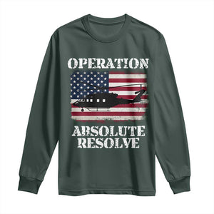 Operation Absolute Resolve Long Sleeve Shirt US Military Extraction Mission American Flag TS02 Dark Forest Green Print Your Wear