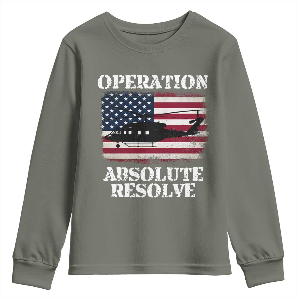 Operation Absolute Resolve Youth Sweatshirt US Military Extraction Mission American Flag TS02 Military Green Print Your Wear