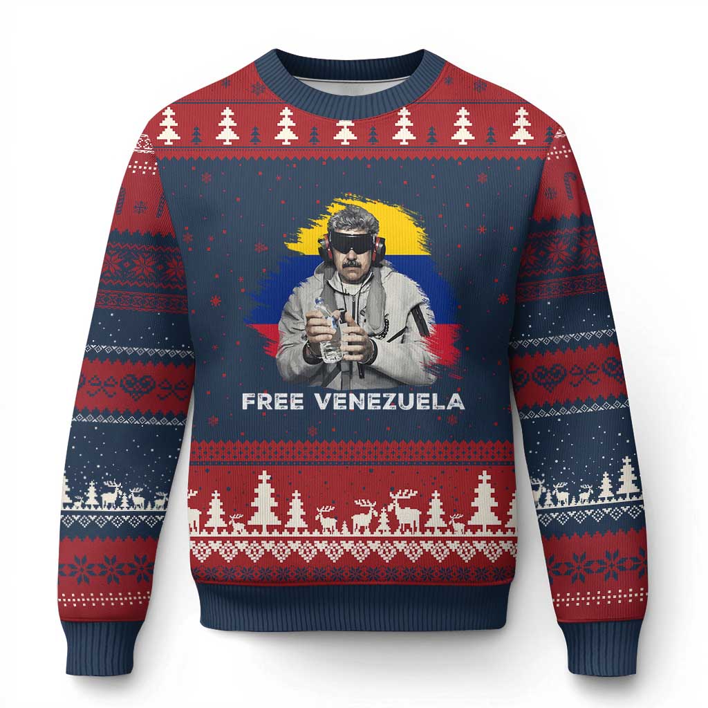 Free Venezuela Maduro Ugly Christmas Sweater Political Satire TS02 Navy Red Print Your Wear