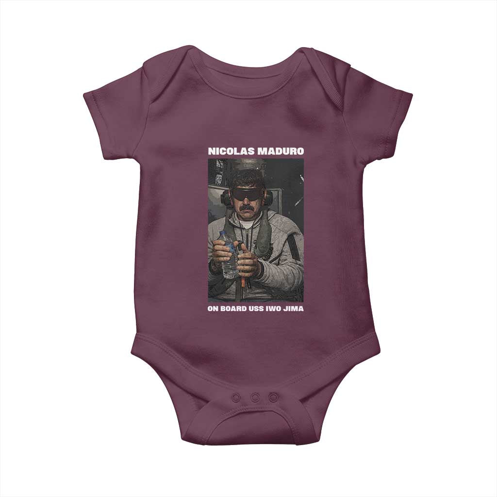 Maduro Captured Meme Baby Onesie On Board USS Iwo Jima Political Satire TS02 Maroon Print Your Wear