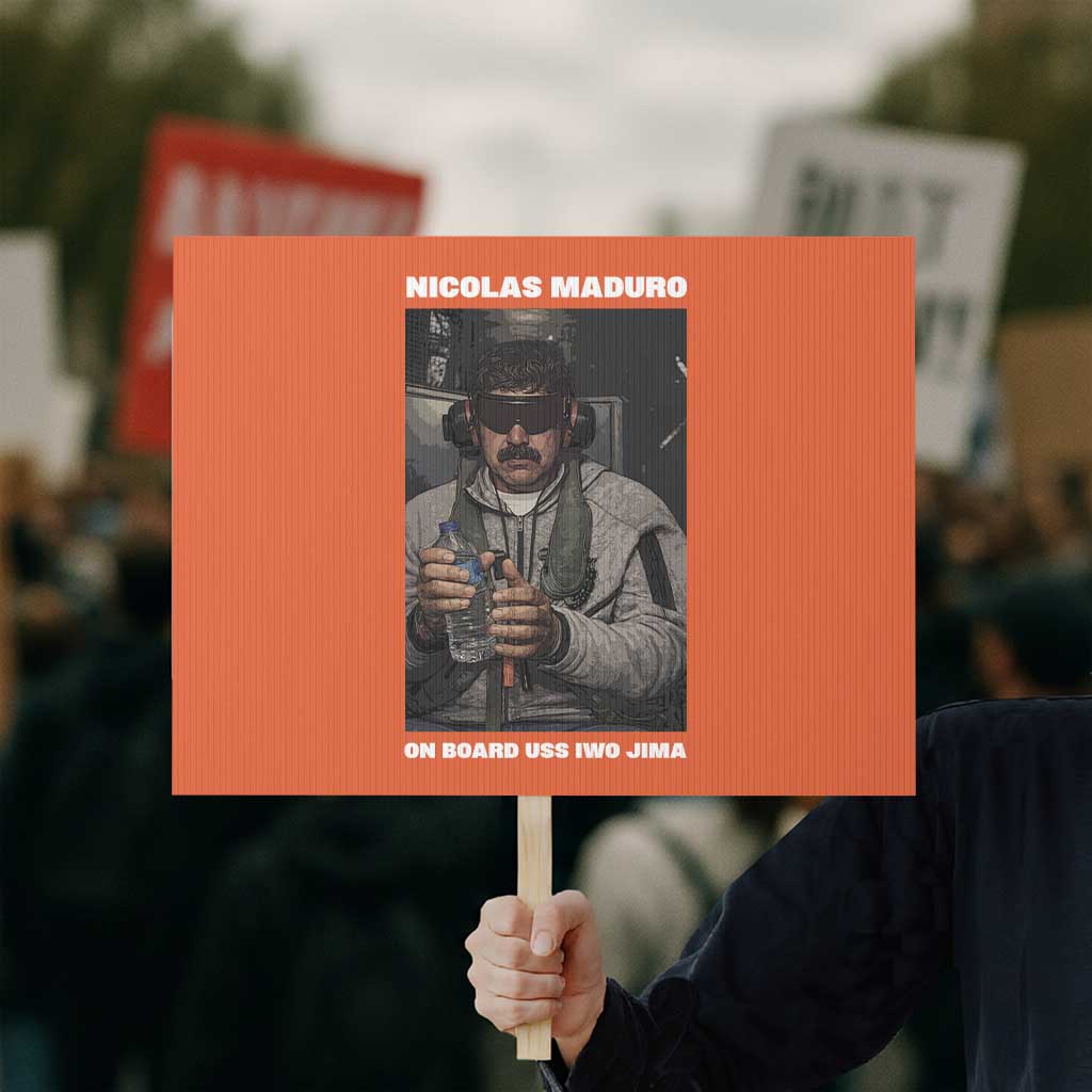 Maduro Captured Meme Protest Sign On Board USS Iwo Jima Political Satire TS02 Horizontal 18