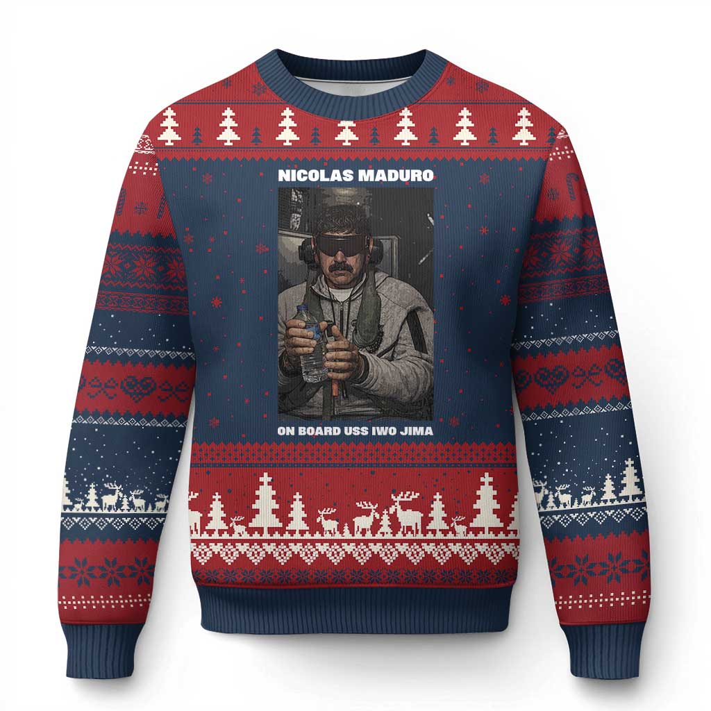 Maduro Captured Meme Ugly Christmas Sweater On Board USS Iwo Jima Political Satire TS02 Navy Red Print Your Wear