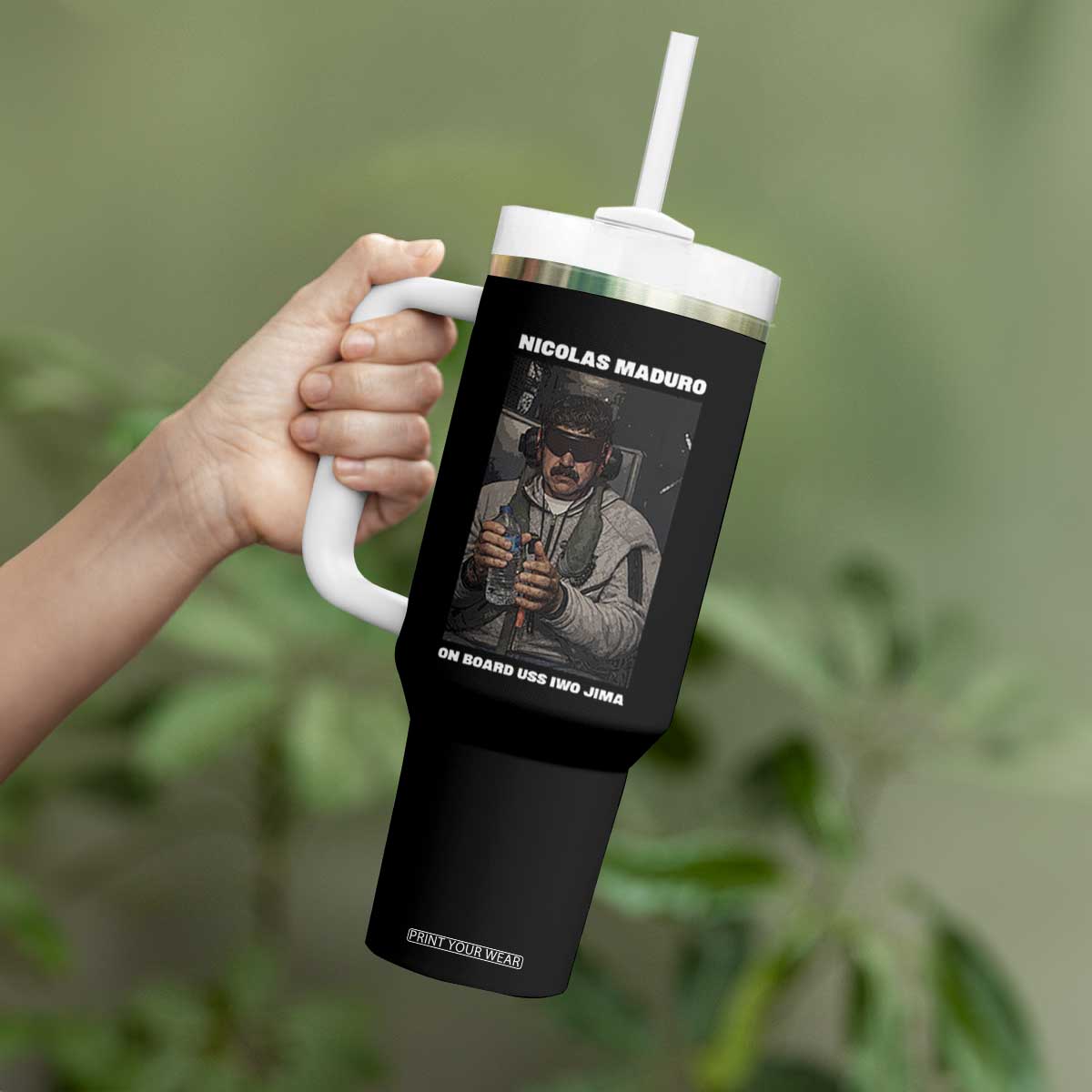 Maduro Captured Meme Tumbler With Handle On Board USS Iwo Jima Political Satire TS02 Print Your Wear