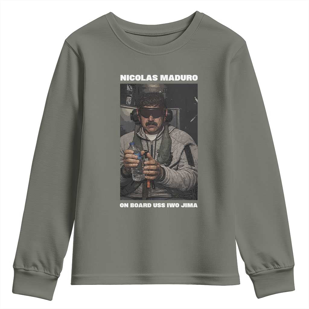 Maduro Captured Meme Youth Sweatshirt On Board USS Iwo Jima Political Satire TS02 Military Green Print Your Wear