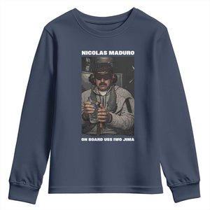 Maduro Captured Meme Youth Sweatshirt On Board USS Iwo Jima Political Satire TS02 Navy Print Your Wear