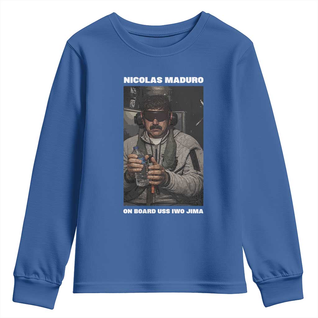 Maduro Captured Meme Youth Sweatshirt On Board USS Iwo Jima Political Satire TS02 Royal Blue Print Your Wear