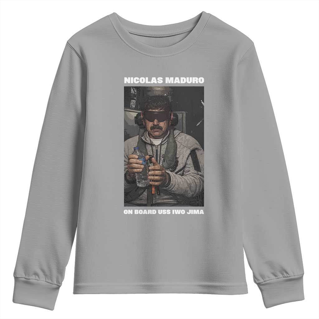 Maduro Captured Meme Youth Sweatshirt On Board USS Iwo Jima Political Satire TS02 Sport Gray Print Your Wear