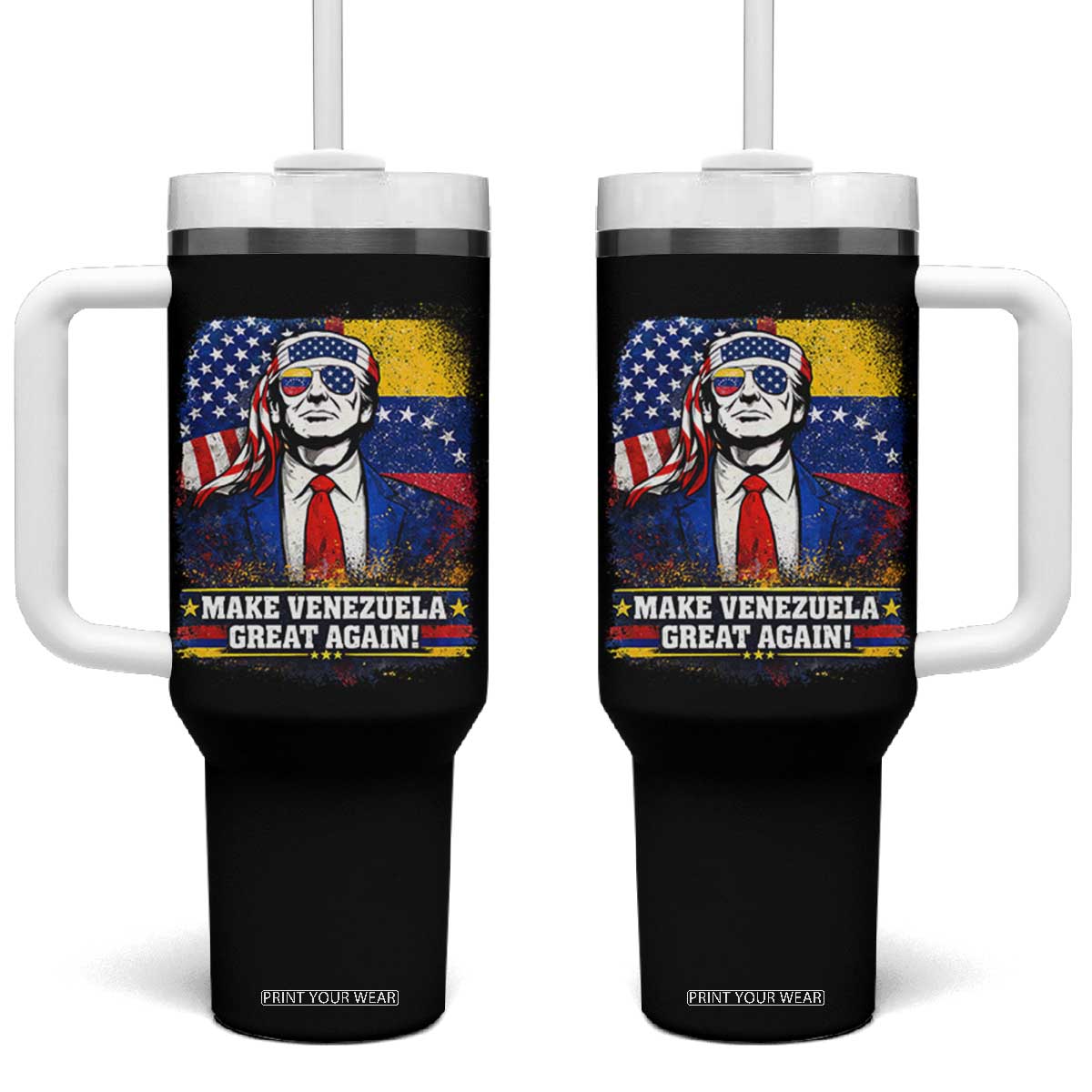 Make Venezuela Great Again Tumbler With Handle Patriotic Trump American Venezuelan Flags TS02 One Size: 40 oz Black Print Your Wear