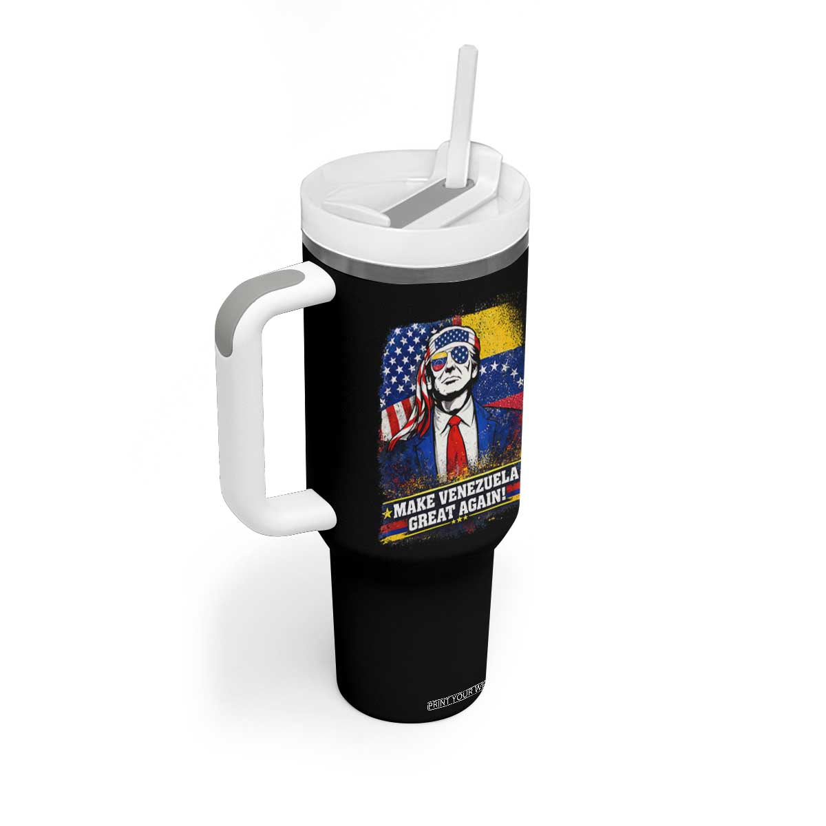 Make Venezuela Great Again Tumbler With Handle Patriotic Trump American Venezuelan Flags TS02 Print Your Wear